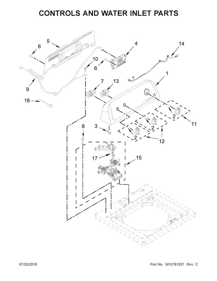 Controls And Water Inlet Parts Diagram and Parts List for ATW4675EW0  Admiral Washer