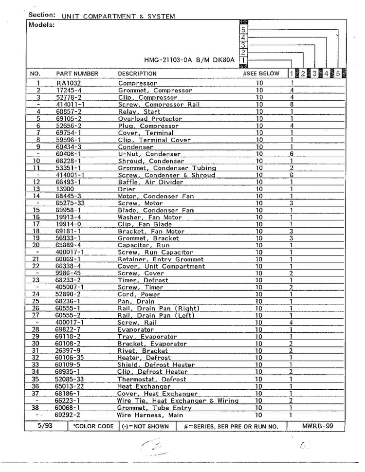 Unit Compartment And System Page 2 Diagram and Parts List for 21103-0A  Admiral Refrigerator