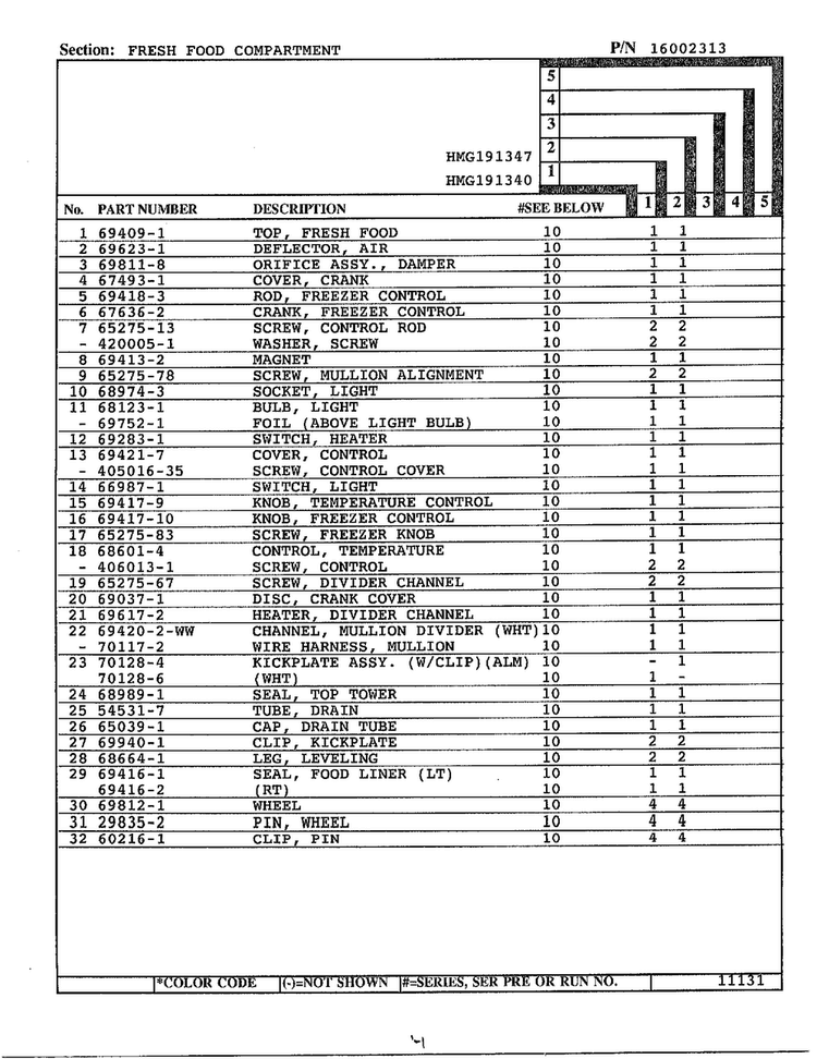 Fresh Food Compartment Page 2 Diagram and Parts List for 191347  Admiral Refrigerator