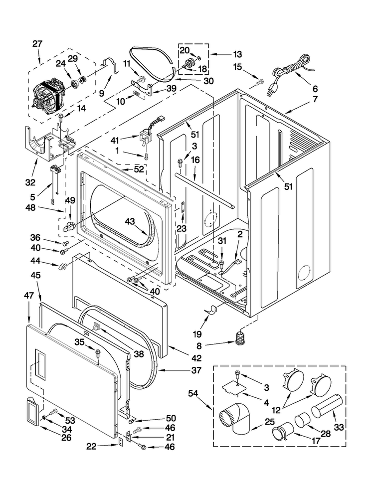 Cabinet Parts Diagram and Parts List for 7MMGDX550XW1  Maytag Dryer