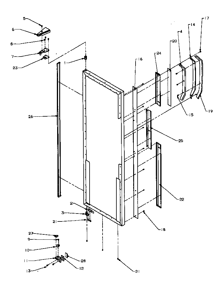 Refrigerator Door Hinge & Trim Parts Diagram and Parts List for SPD22NL-P1181306WL  Amana Refrigerator