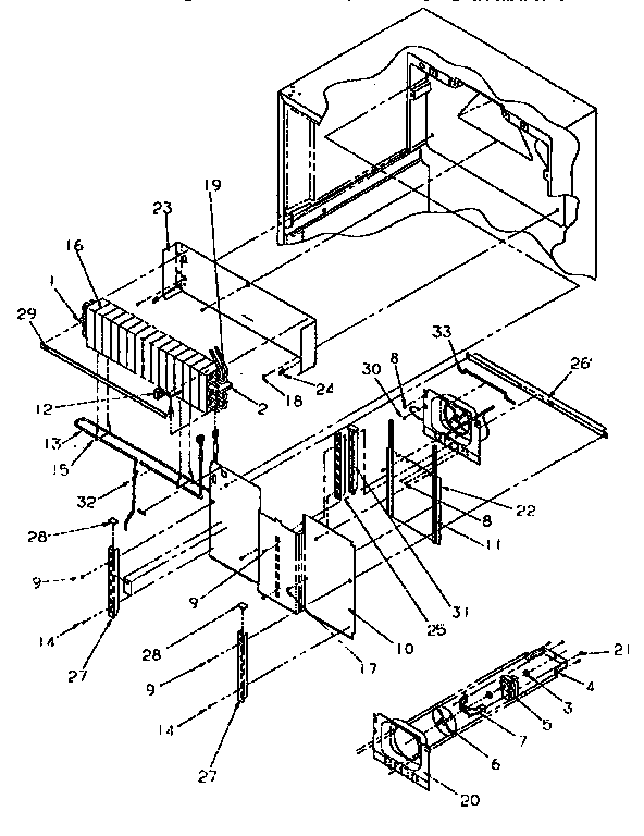 Evaporator Area Diagram and Parts List for TR21S4W-P1196102WW  Amana Refrigerator