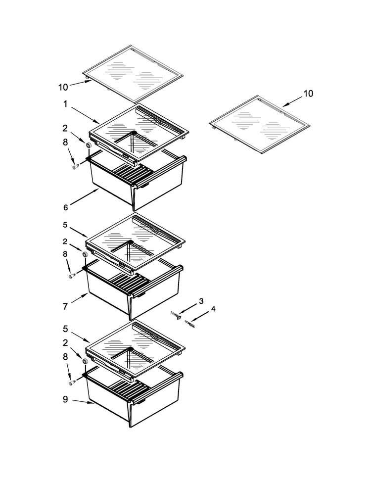 Refrigerator Shelf Parts Diagram and Parts List for MSC21C6MDM00  Maytag Refrigerator