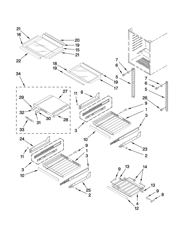 Shelf Parts Diagram and Parts List for JUB248LBCX03  Jenn-Air Wine and Beverage Cooler