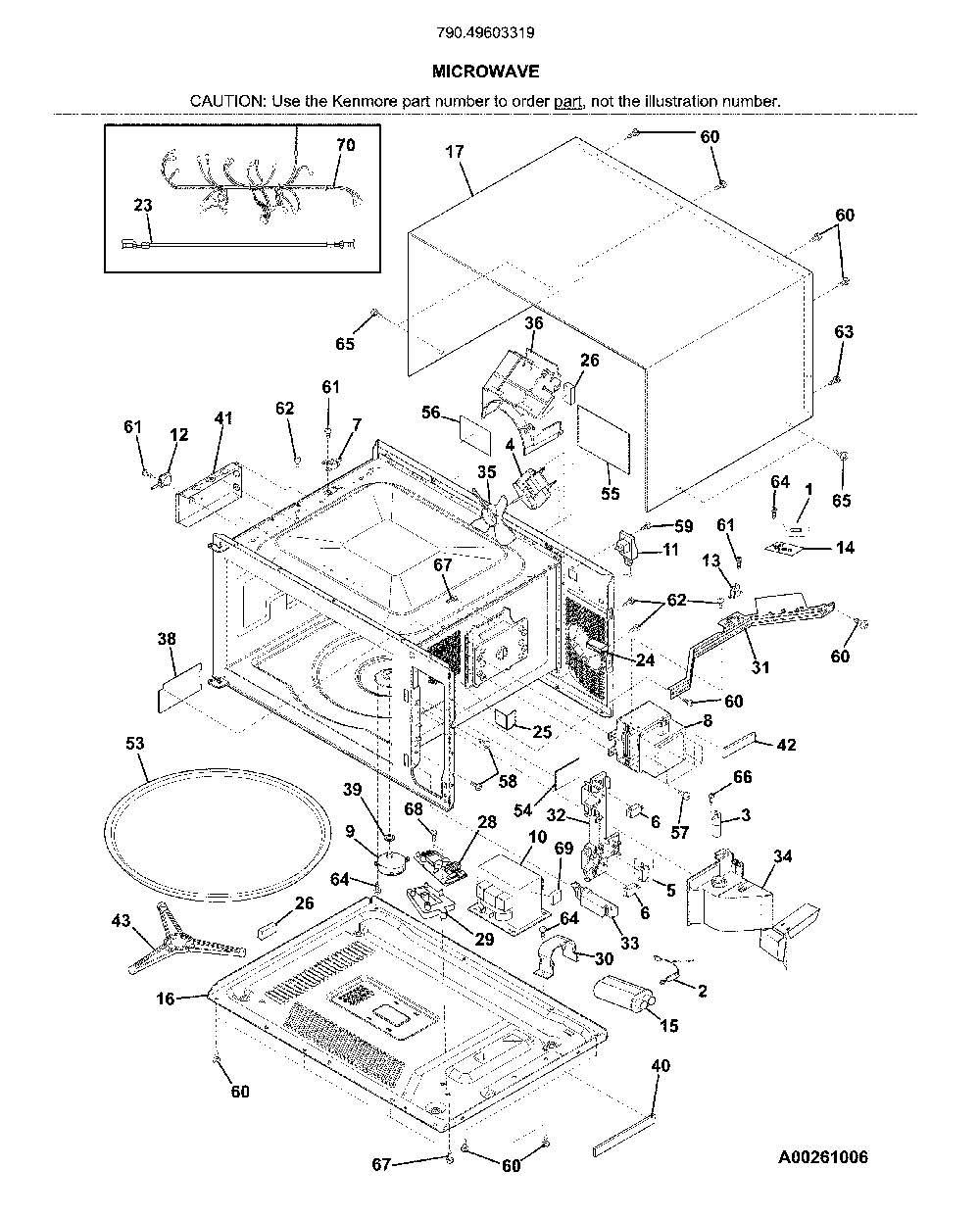 Microwave Diagram and Parts List for 79049603319  Kenmore Microwave