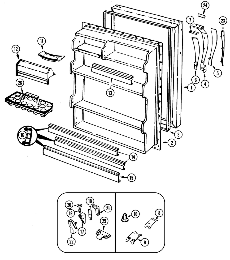 Fresh Food Door Diagram and Parts List for RB19KA-2AD-BL52A  Magic Chef Refrigerator