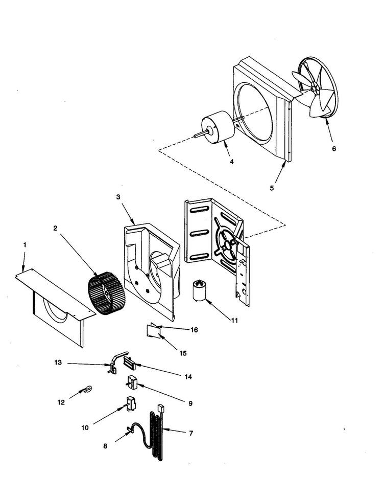 Fan And Control Assembly Diagram and Parts List for RC09090A1D REV B Amana Air Conditioner