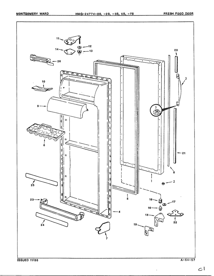 Fresh Food Door Diagram and Parts List for 2477AB  Admiral Refrigerator