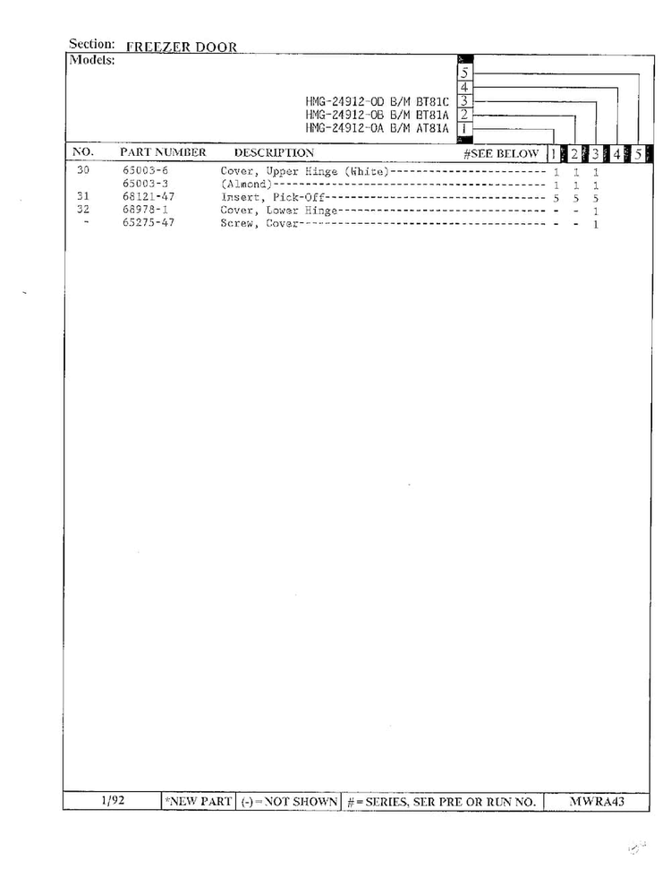 Freezer Door Page 3 Diagram and Parts List for 24912-0A  Admiral Refrigerator