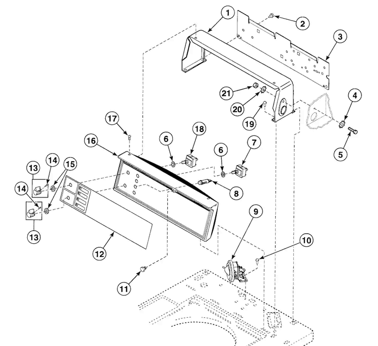 Control Panel Diagram and Parts List for SWT210LN1124  Speed Queen Washer