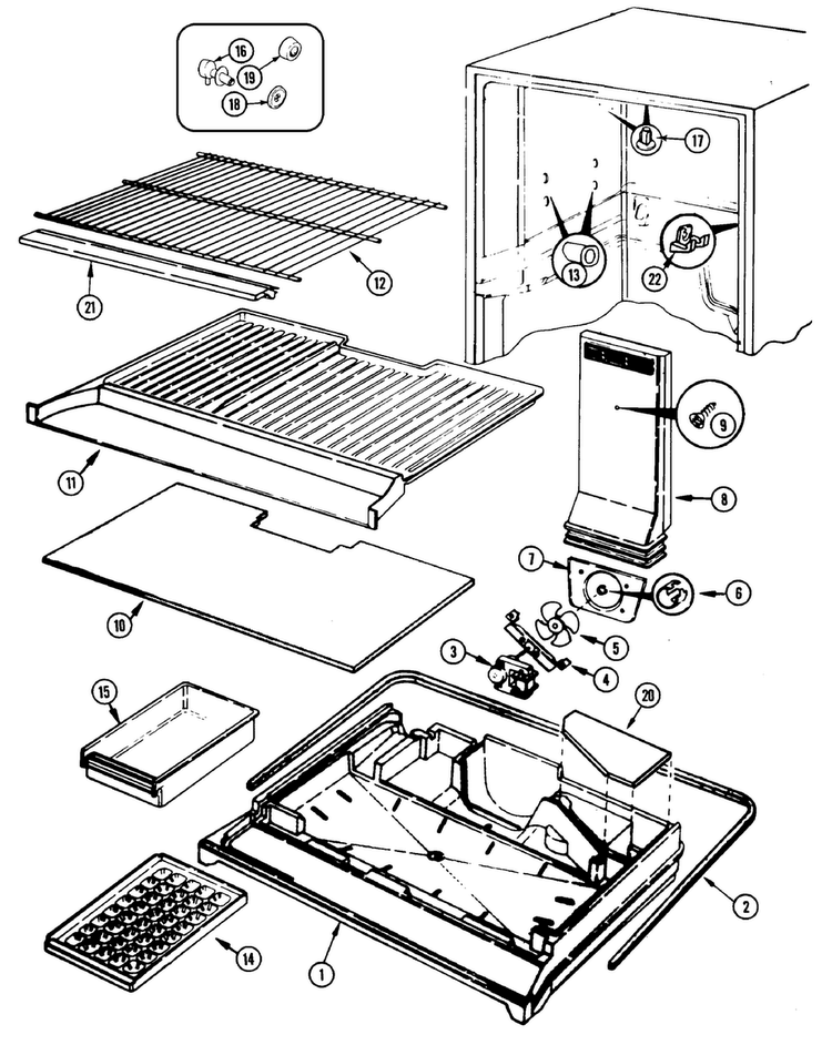 Freezer Compartment Diagram and Parts List for RB19KA-2AD-BL52A  Magic Chef Refrigerator