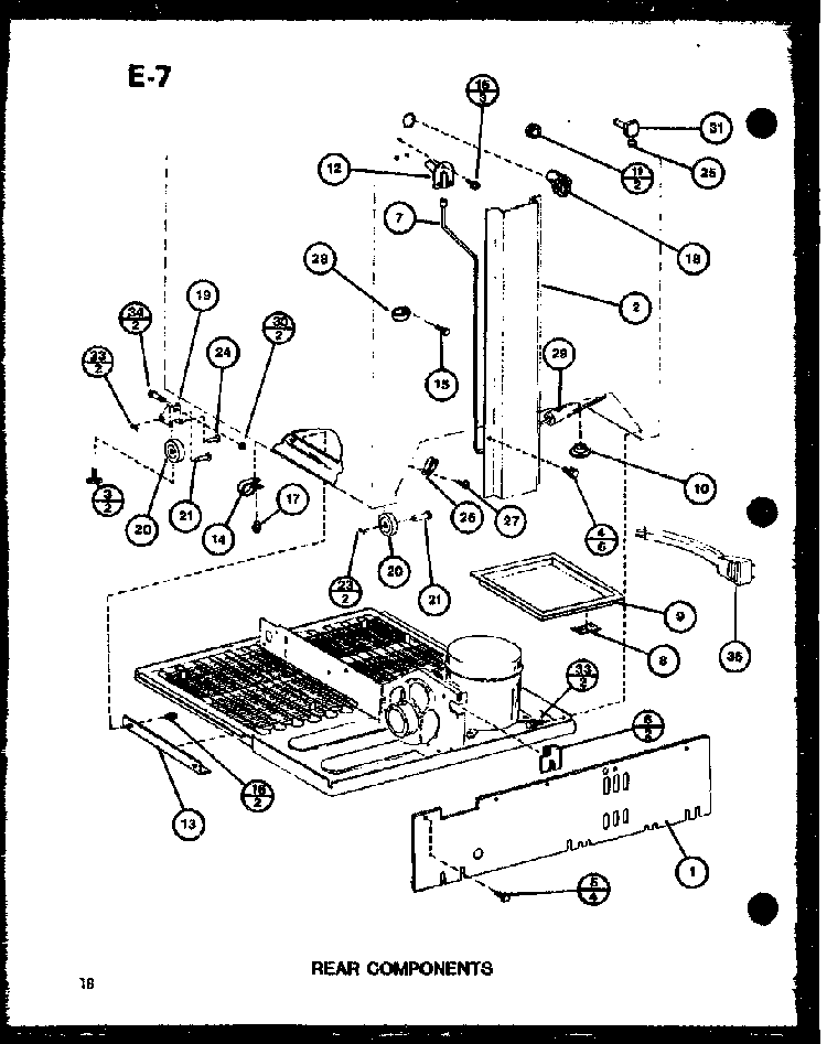 Rear Components Diagram and Parts List for TC18G-P76512-5W  Amana Refrigerator