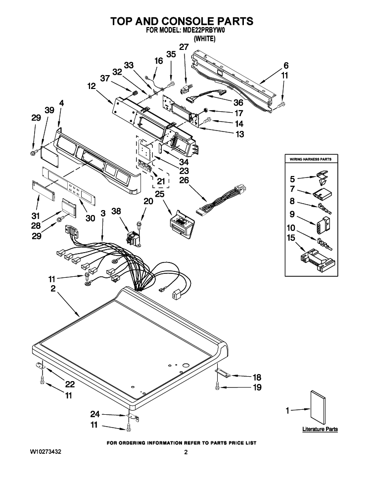 TOP AND CONSOLE PARTS Diagram and Parts List for MDE22PRBYW0  Maytag Dryer