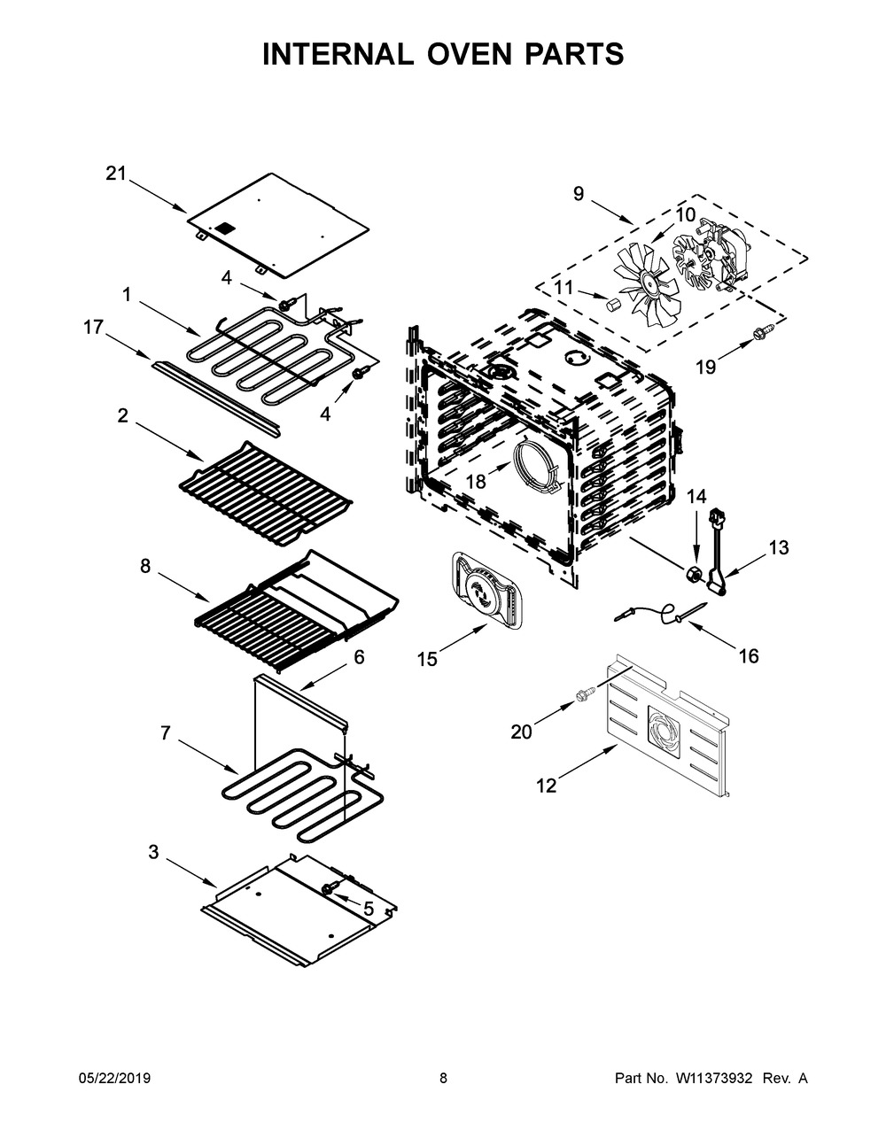 Internal Oven Parts Diagram and Parts List for JMW2430IL02  Maytag Microwave Oven Combo