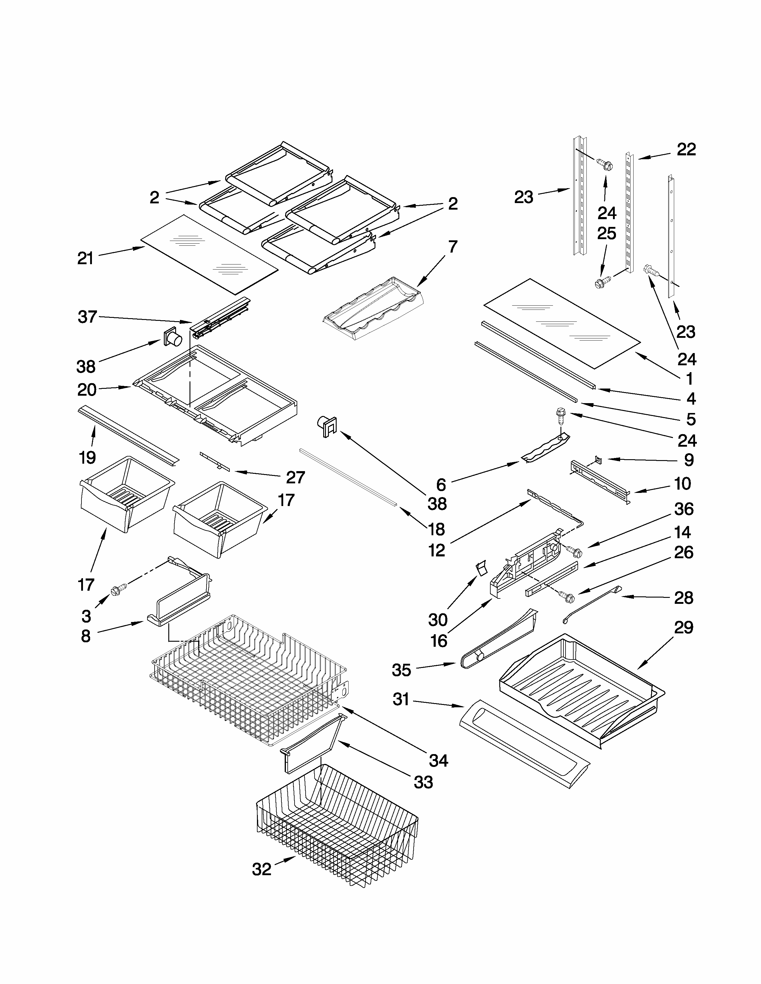 Shelf Parts Diagram and Parts List for G37026FEAS2  Maytag Refrigerator