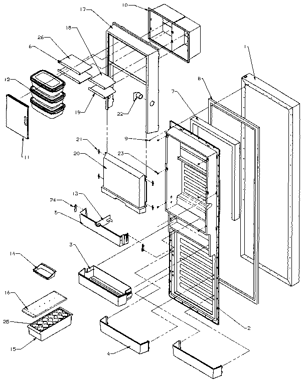 Refrigerator Door Diagram and Parts List for SXD25NP-P1162407W  Amana Refrigerator
