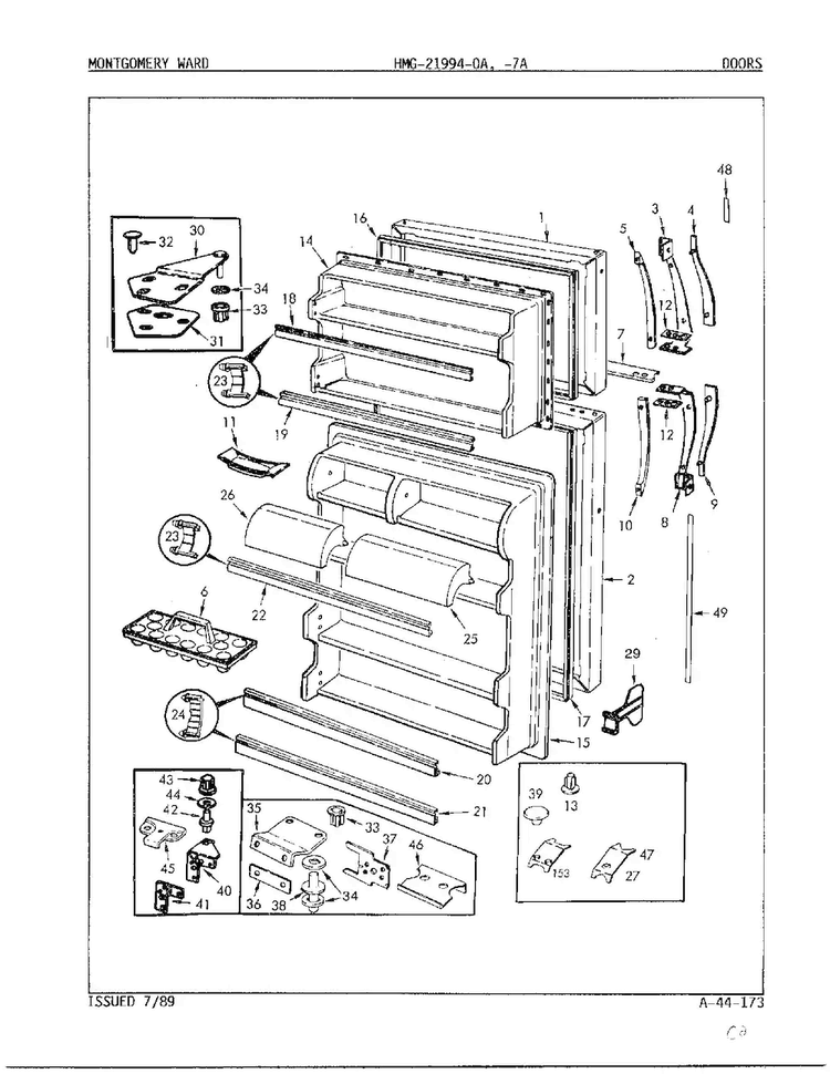 Doors Diagram and Parts List for 21994-OA  Admiral Refrigerator