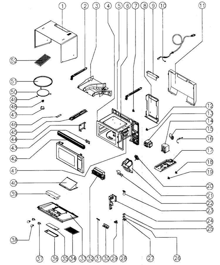 Cabinet Parts Diagram and Parts List for MCO2122ARW  Magic Chef Microwave