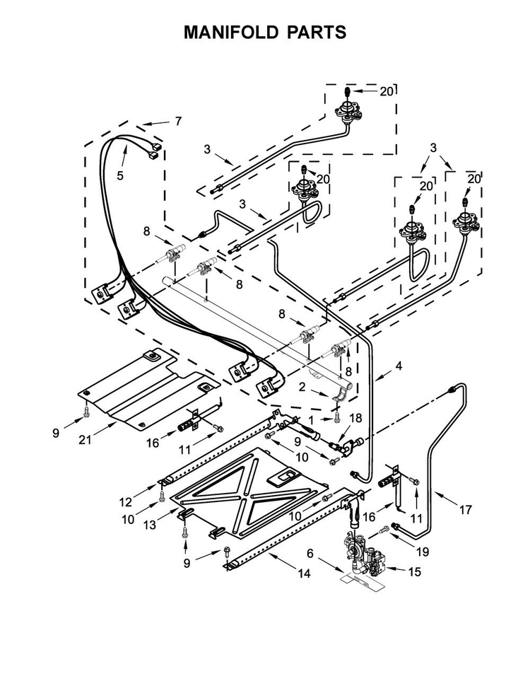 Manifold Parts Diagram and Parts List for AGR6603SFW0  Amana Range
