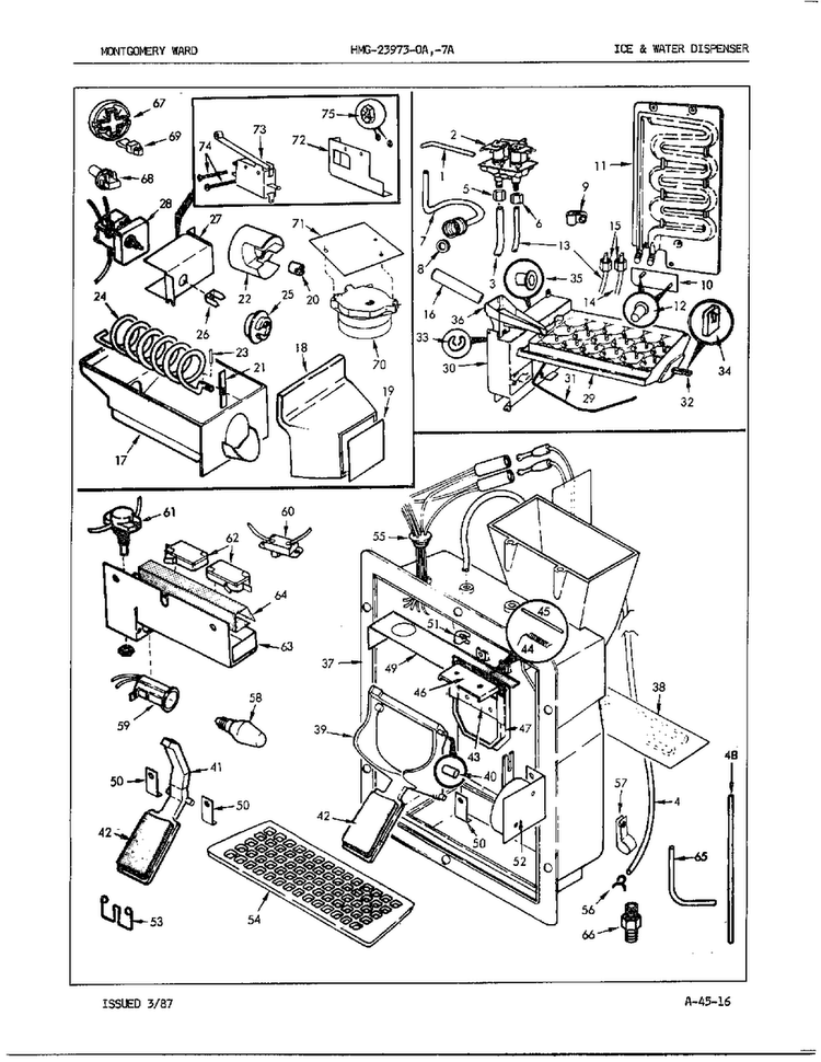 Ice And Water Dispenser Diagram and Parts List for 23973A  Admiral Refrigerator