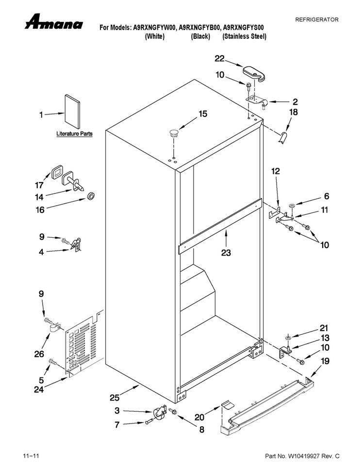 Cabinet Parts Diagram and Parts List for A9RXNGFYW00  Amana Refrigerator