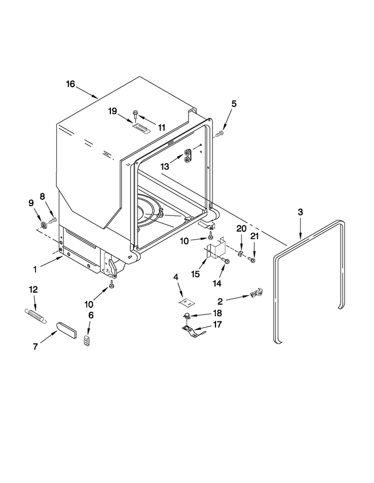 Tub And Frame Parts Diagram and Parts List for MDBTT53AWB3  Maytag Dishwasher