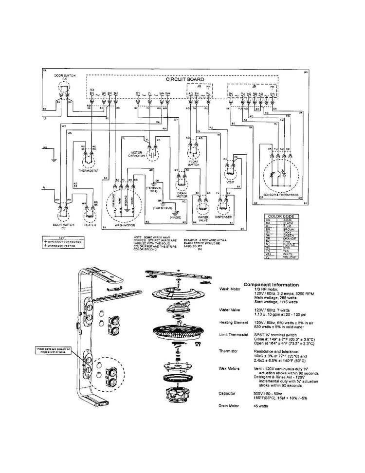 Wiring Information Diagram and Parts List for MDBH965AWW1  Maytag Dishwasher