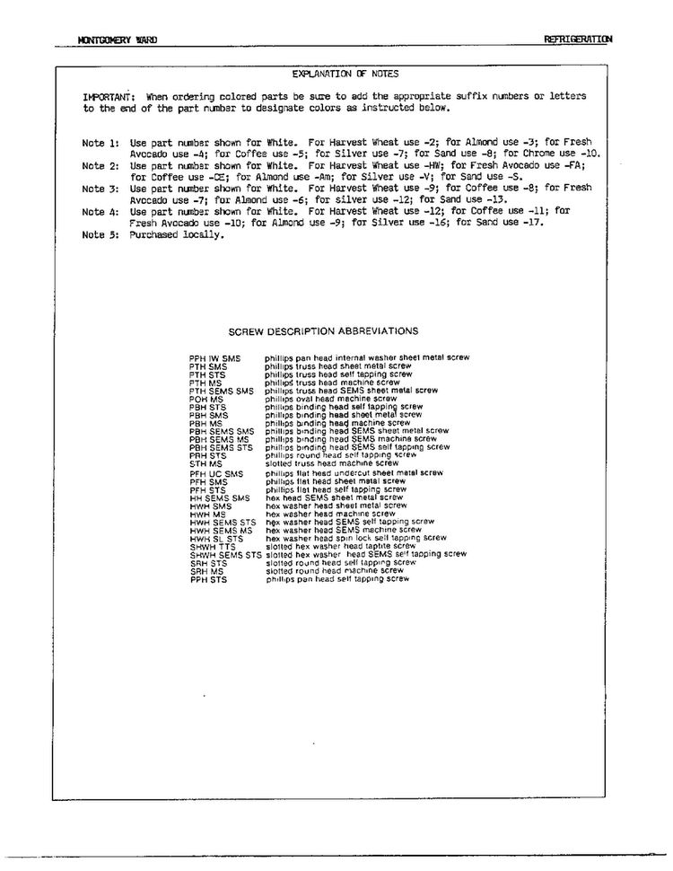 Explanation Of Notes Diagram and Parts List for 23972A  Admiral Refrigerator