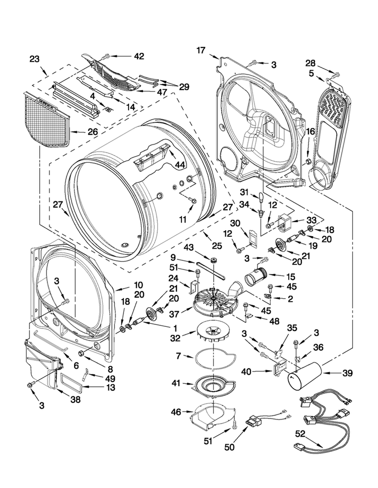 Bulkhead Parts Diagram and Parts List for MGDB400VQ1  Maytag Dryer