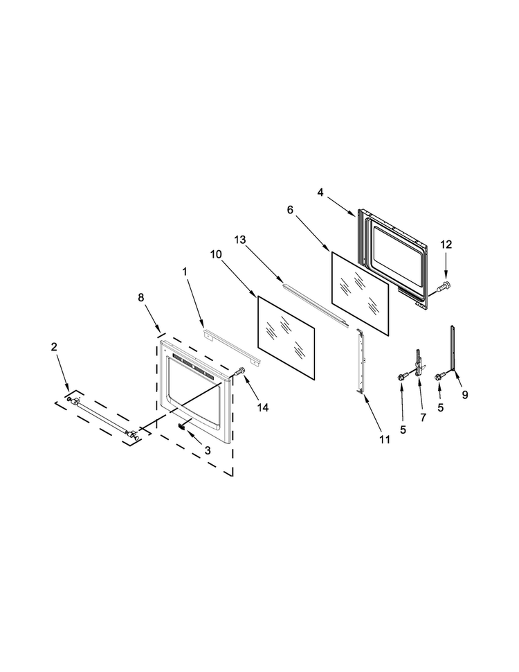 Door Parts Diagram and Parts List for MES8880DH0  Maytag Range
