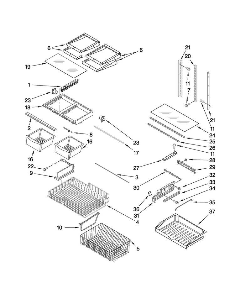 Shelf Parts Diagram and Parts List for AFD2535FES3  Amana Refrigerator