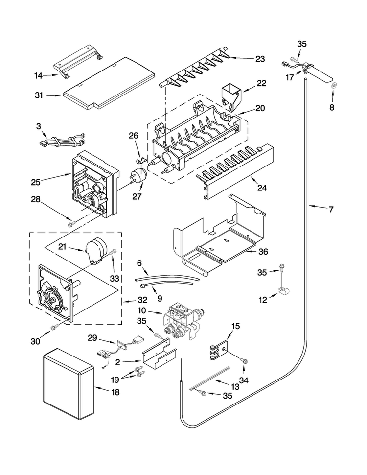 Icemaker Parts Diagram and Parts List for JS48SEDUDW00  Jenn-Air Refrigerator