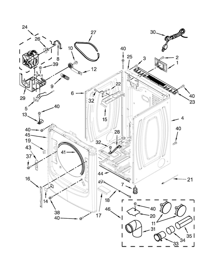 Cabinet Parts Diagram and Parts List for MGD7000XG0  Maytag Dryer