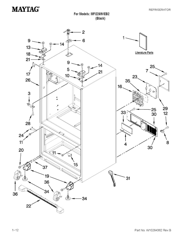 Cabinet Parts Diagram and Parts List for MFI2269VEB2  Maytag Refrigerator