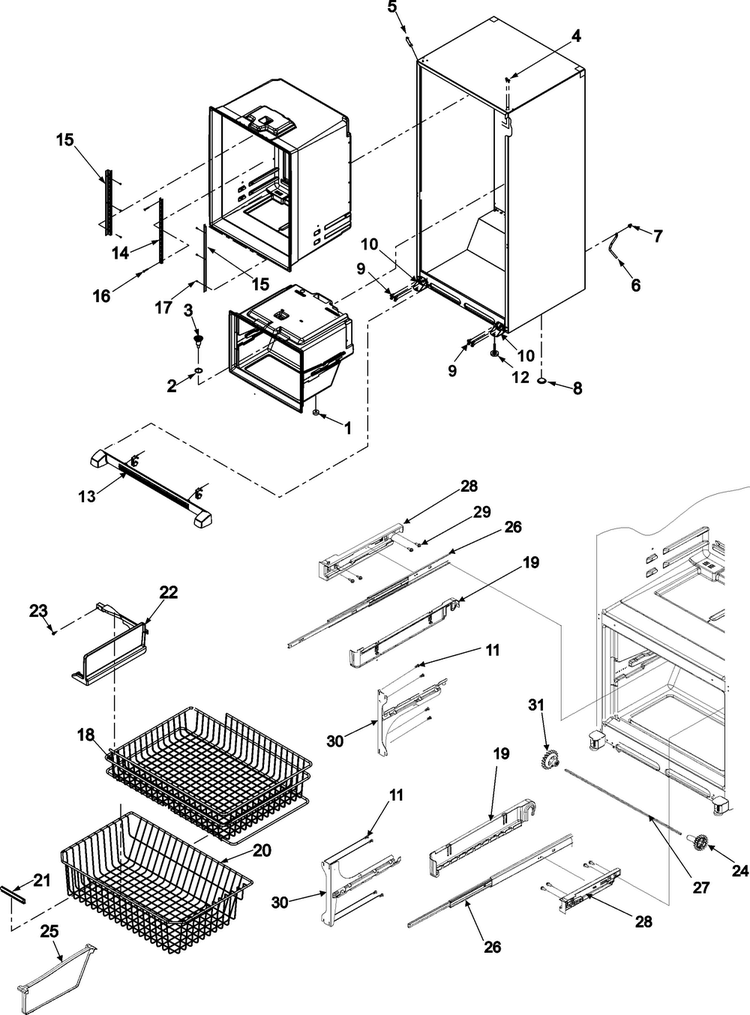 Interior Cabinet & Freezer Shelving Diagram and Parts List for ABL2233FES0  Amana Refrigerator