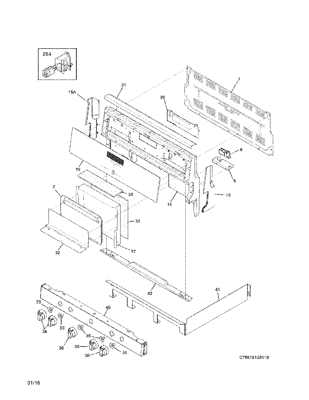 Backguard Diagram and Parts List for 79078053411  Kenmore Range