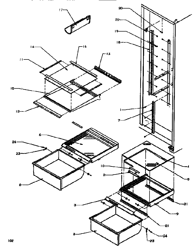 Shelving & Drawers Diagram and Parts List for SSD522NBW-P1181001WW  Amana Refrigerator