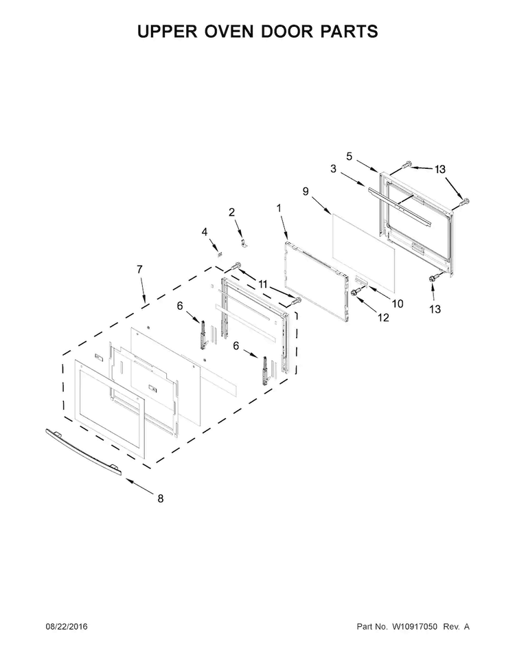 Upper Oven Door Parts Diagram and Parts List for JJW3830DS02  Jenn-Air Wall Oven