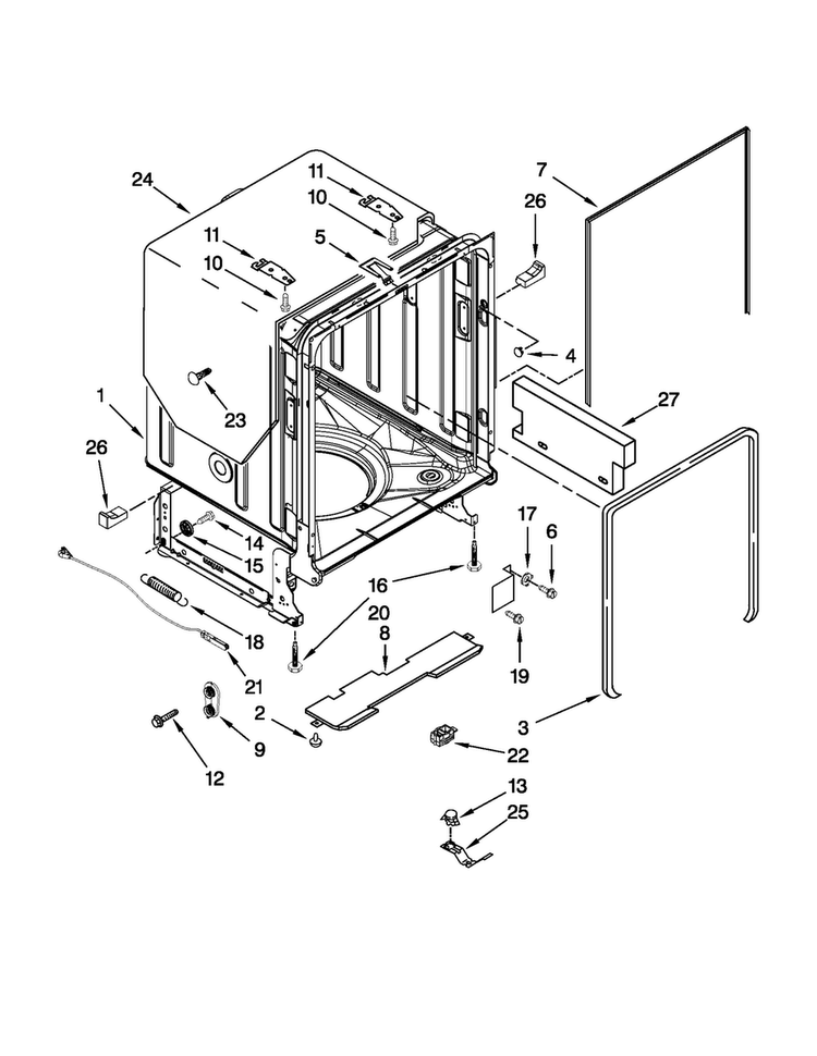 Tub And Frame Parts Diagram and Parts List for JDB8700AWP0  Jenn-Air Dishwasher