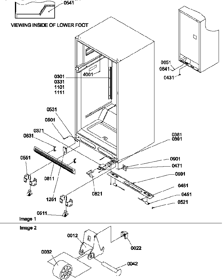 Ladders, Lower Cabinet And Rollers Diagram and Parts List for TZI18V2E-P1319001WE  Amana Refrigerator