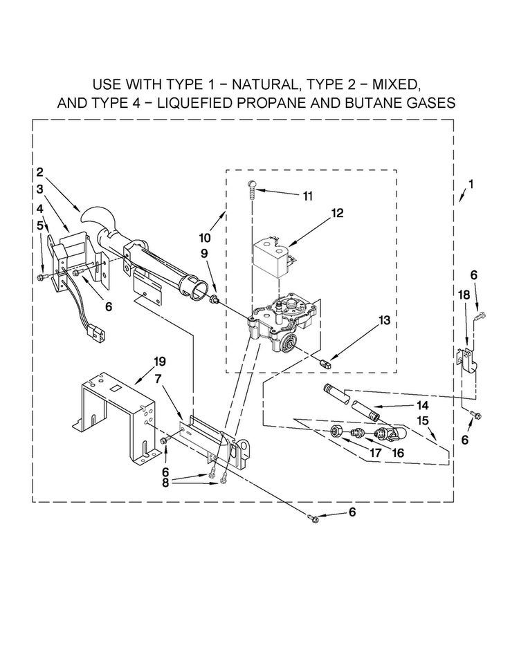 Burner Assembly Diagram and Parts List for MDG17PDAXW2  Maytag Dryer