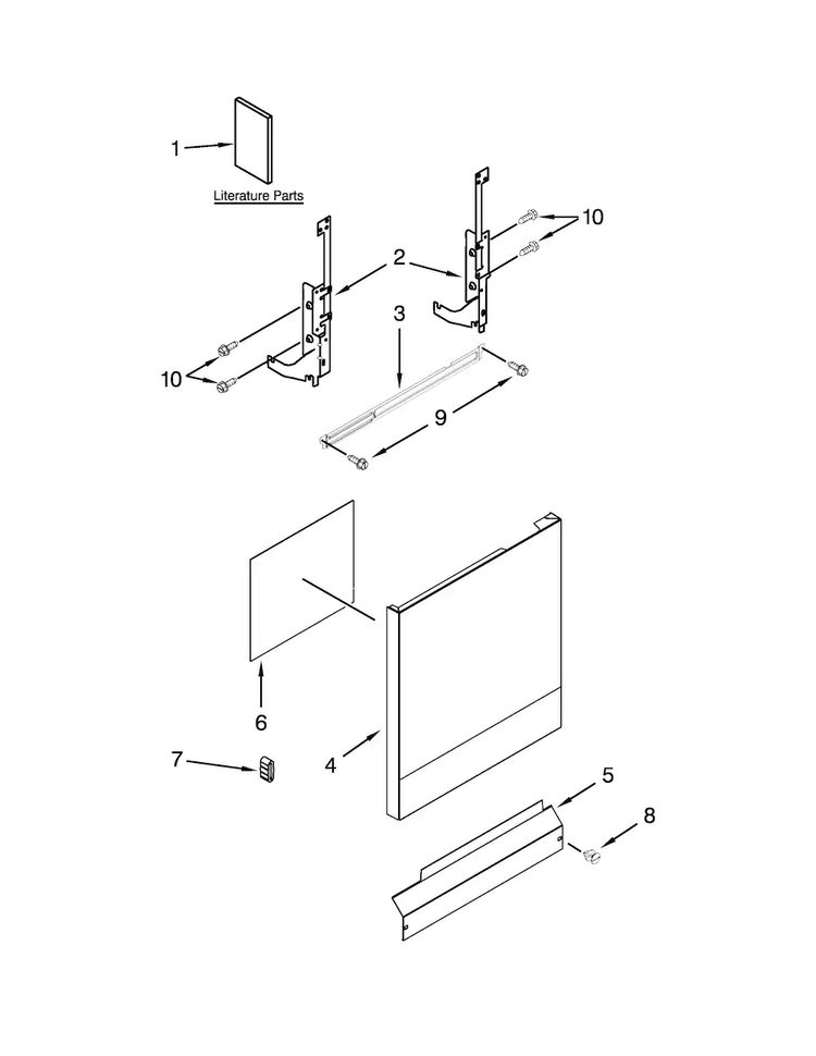 Door And Panel Parts Diagram and Parts List for ADB1400PYB5  Amana Dishwasher