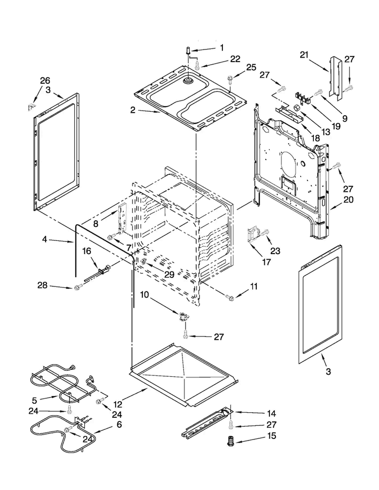 Chassis Parts Diagram and Parts List for AER3311WAW1  Amana Range