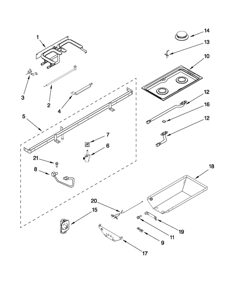 Gas Controls Diagram and Parts List for JGD8348CDP17  Jenn-Air Cooktop