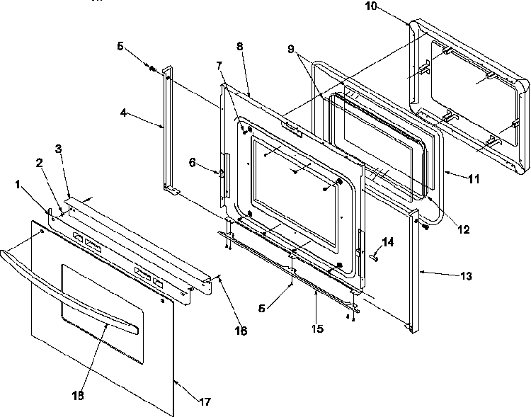 Oven Door Diagram and Parts List for ARTC8600E P1143434NE Amana Range