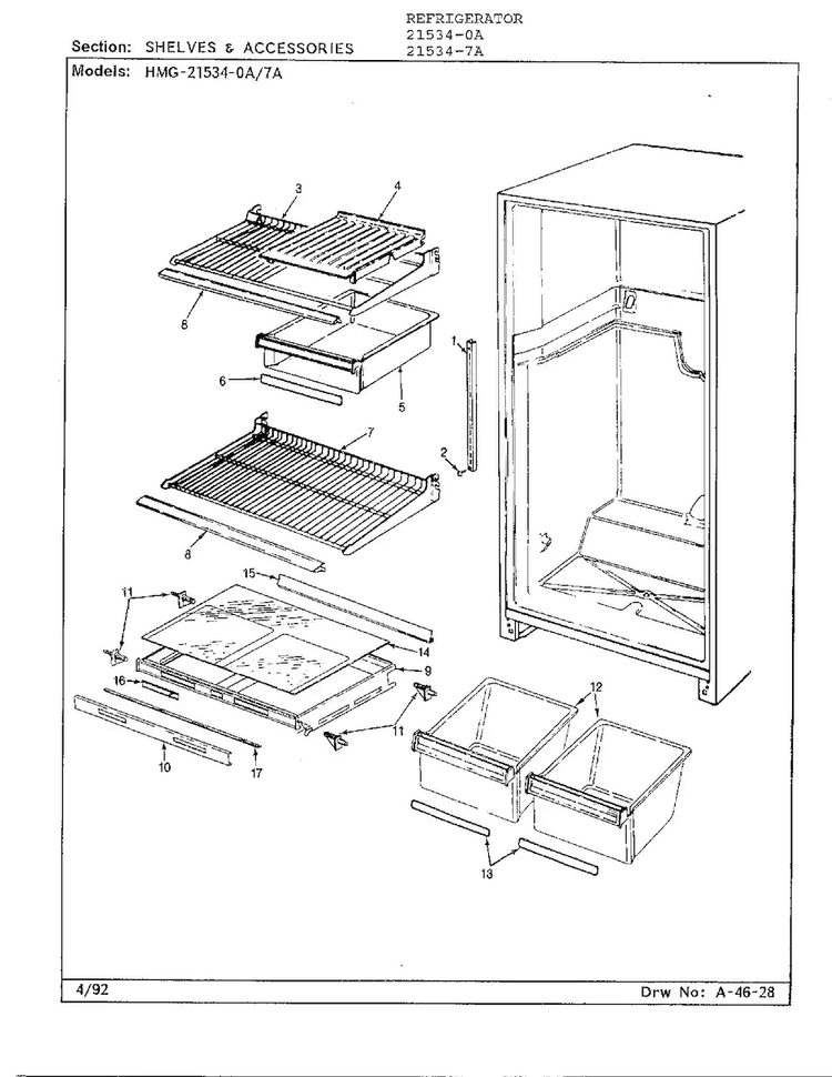 Shelves And Accessories Diagram and Parts List for 21534-7A  Admiral Refrigerator