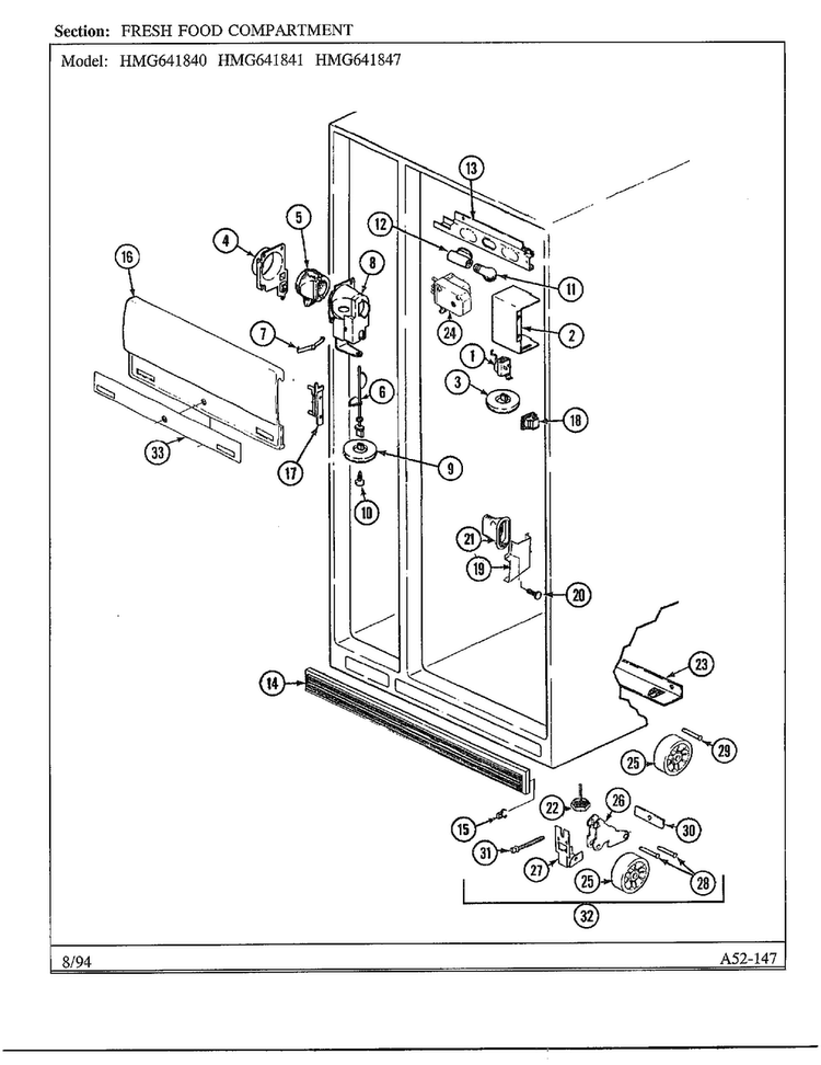 Fresh Food Compartment Diagram and Parts List for 641841  Admiral Refrigerator