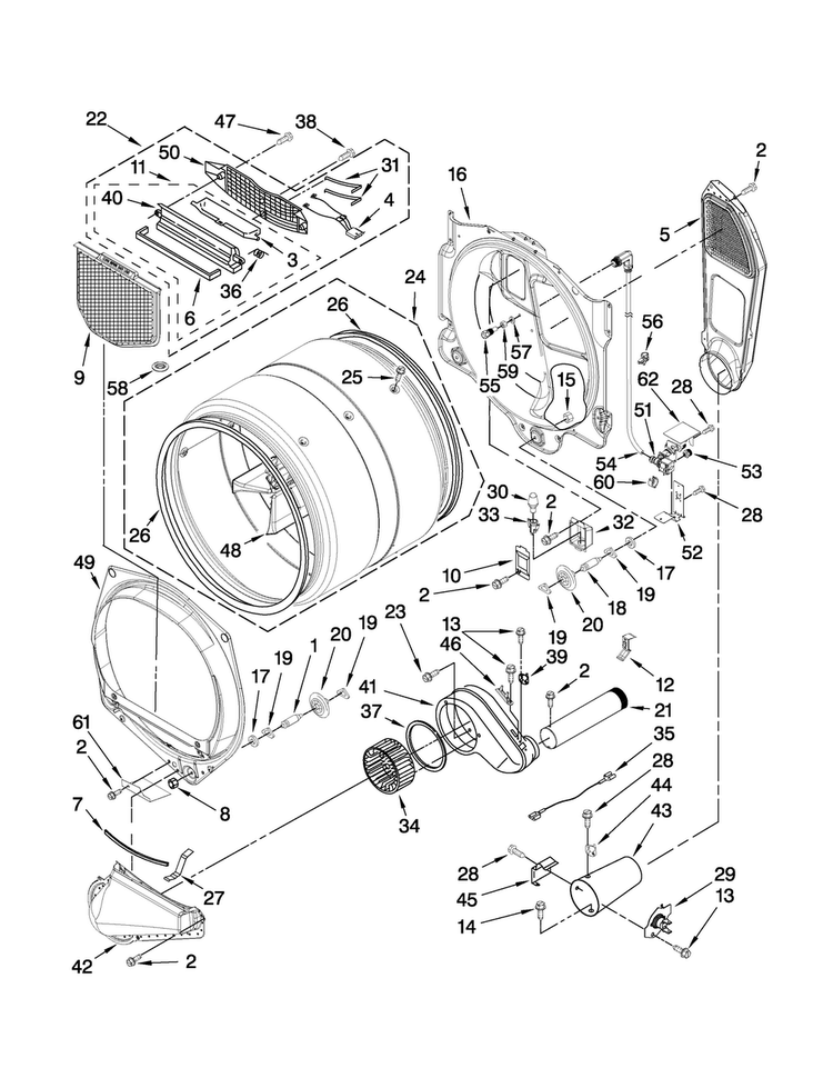 Bulkhead Parts Diagram and Parts List for MGDE500WR1  Maytag Dryer