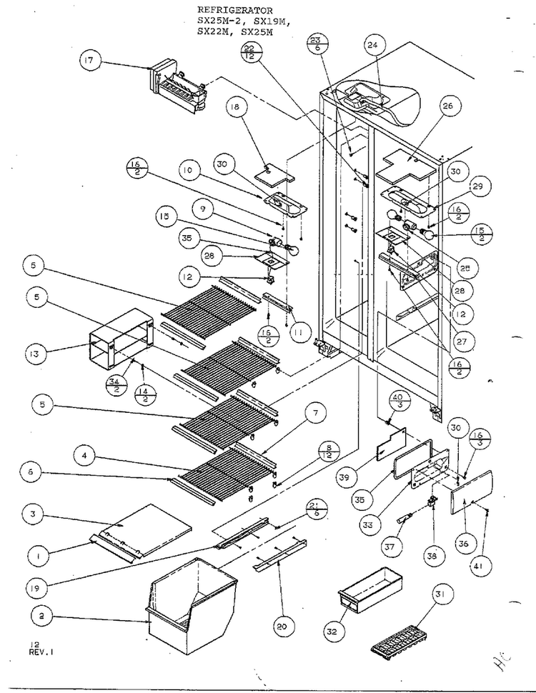 Freezer Shelving And Refrigerator Light Diagram and Parts List for SX22M  Amana Refrigerator