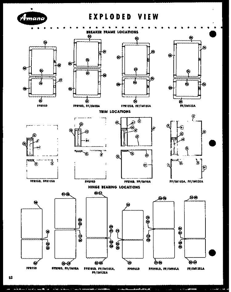 BREAKER FRAME LOCATIONS Diagram and Parts List for FPR98LD  Amana Refrigerator
